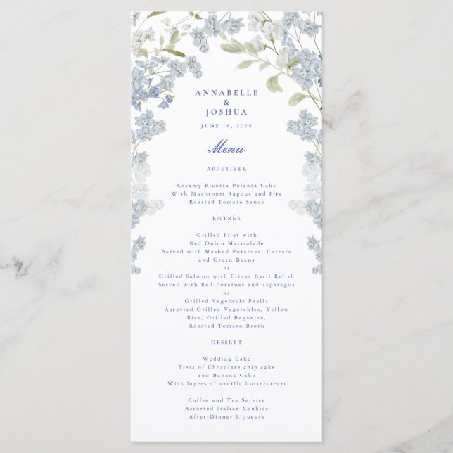 French Blue Florals Wedding Menu (Front)