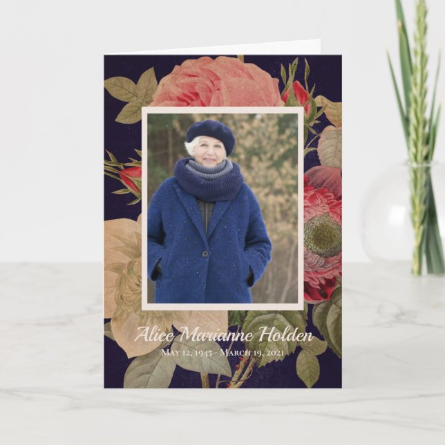 French Blue Flowers Celebration of Life Program Programme (Front)