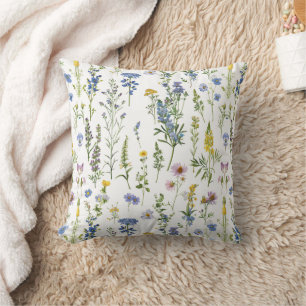 French Blue Garden Wildflowers Pattern Cushion