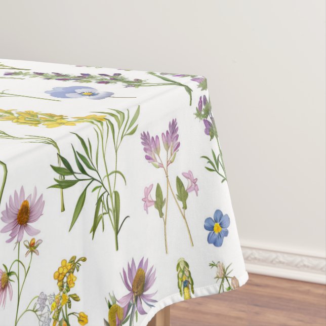 French Blue Garden Wildflowers Pattern Tablecloth (In Situ)
