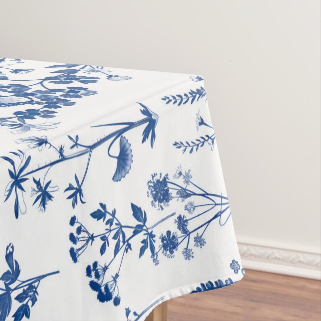 French Blue Garden Wildflowers Pattern Tablecloth (In Situ)