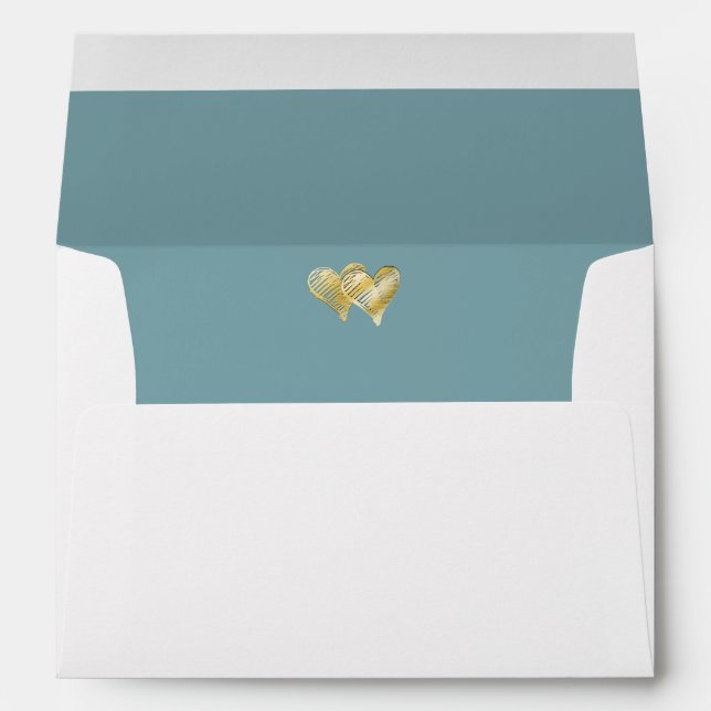 French Blue Gold Embossed-effect Heart Lined Envelopes (Back (Bottom))