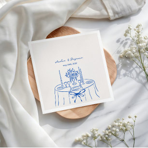 French Blue Hand Drawn Champagne Whimsical Wedding Napkin