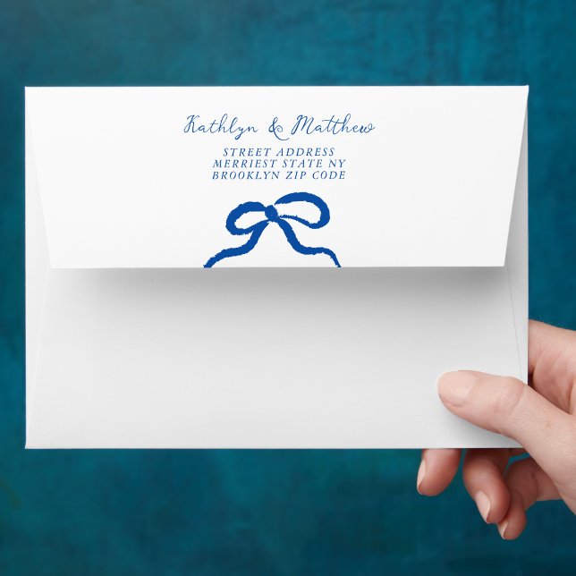 French Blue Hand Drawn Ribbon Doodle Wedding Envelope (Creator Uploaded)
