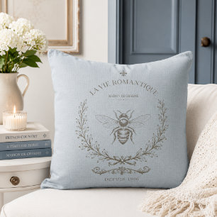 French Blue Honey Bee Vintage French Country Cushion