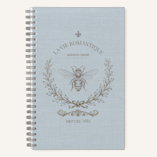 French Blue Honey Bee Vintage French Country Notebook