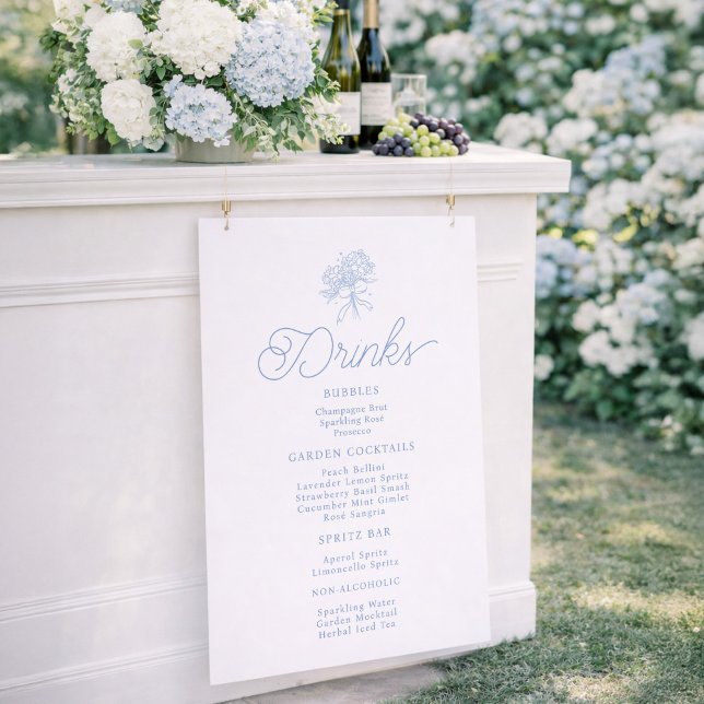 French Blue Hydrangea Drinks Menu Sign (Creator Uploaded)