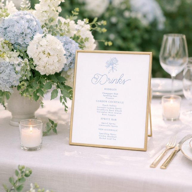 French Blue Hydrangea Drinks Menu Table Sign (Creator Uploaded)