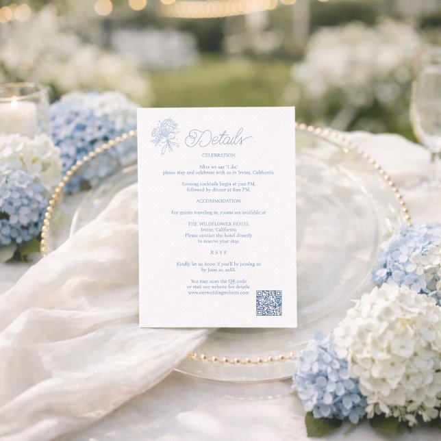 French Blue Hydrangea Wedding Details Card (Creator Uploaded)