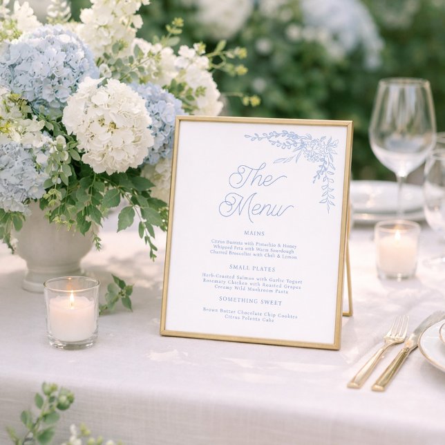 French Blue Hydrangea Wedding Menu Sign (Creator Uploaded)