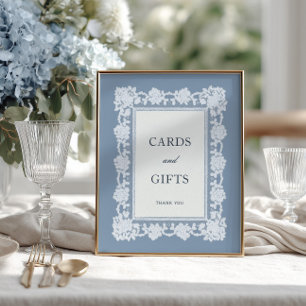French Blue Lace Frame Wedding Cards & Gifts Poster