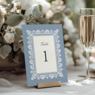 French Blue Lace Frame Wedding Table Number