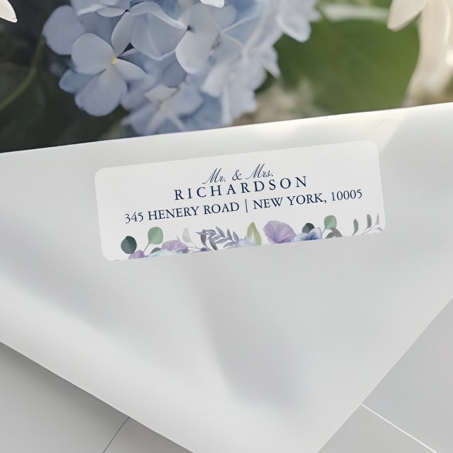 French Blue & Lavender Watercolor Floral Wedding (French Blue & Lavender Watercolor Floral Wedding Label)