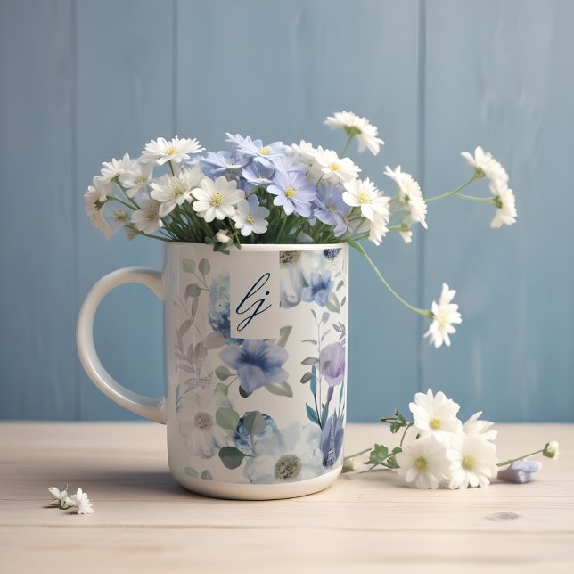 French Blue & Lavender Watercolor Floral Wedding Coffee Mug (French Blue & Lavender Watercolor Floral Wedding Coffee Mug)
