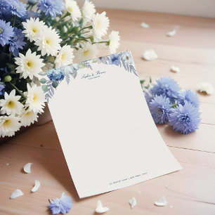 French Blue & Lavender Watercolor Floral Wedding Custom Letterhead