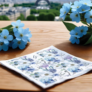 French Blue & Lavender Watercolor Floral Wedding Napkin