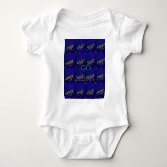 French Blue "Let's Go Zebra" Abstract Print Baby Bodysuit (Front)