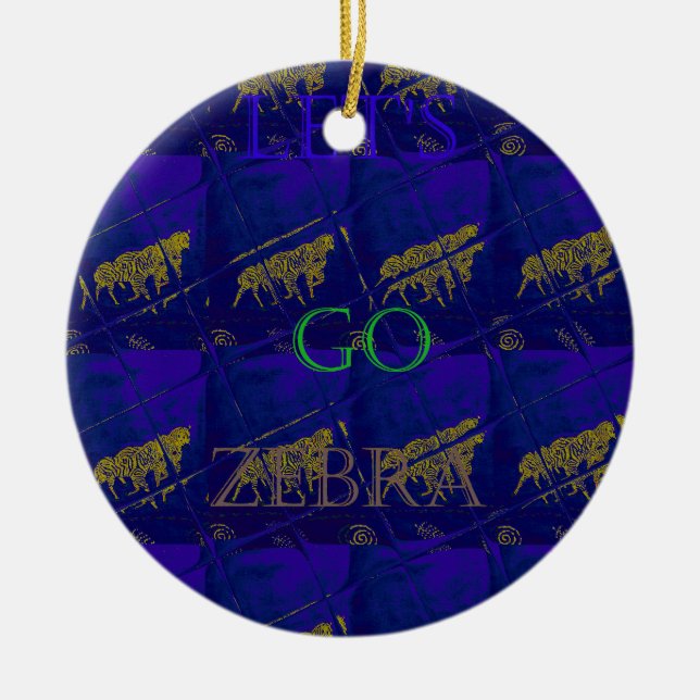 French Blue "Let's Go Zebra" Abstract Print Ceramic Tree Decoration (Front)