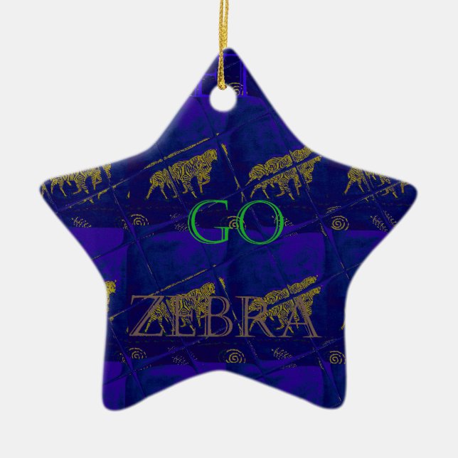 French Blue "Let's Go Zebra" Abstract Print Ceramic Tree Decoration (Front)