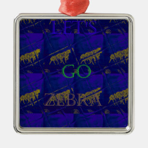 French Blue "Let's Go Zebra" Abstract Print Metal Tree Decoration