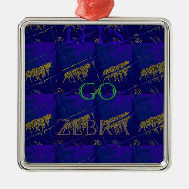 French Blue "Let's Go Zebra" Abstract Print Metal Tree Decoration (Front)