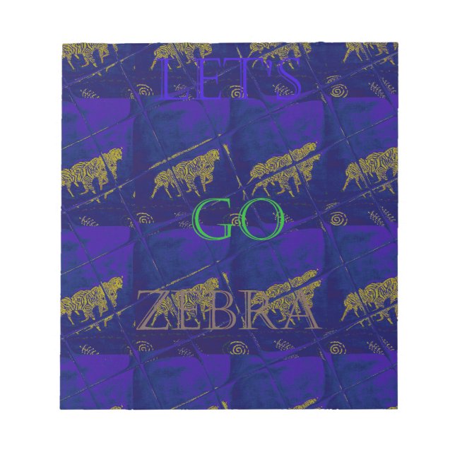 French Blue "Let's Go Zebra" Abstract Print Notepad (Front)