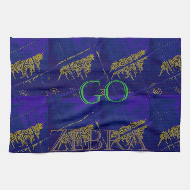 French Blue "Let's Go Zebra" Abstract Print Tea Towel (Horizontal)