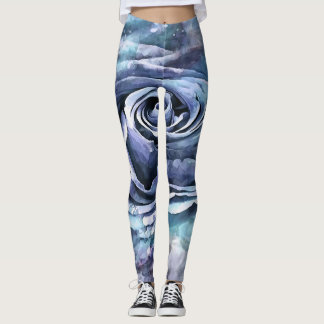 French Blue Lilac and Cerulean Artistic Rose Leggings