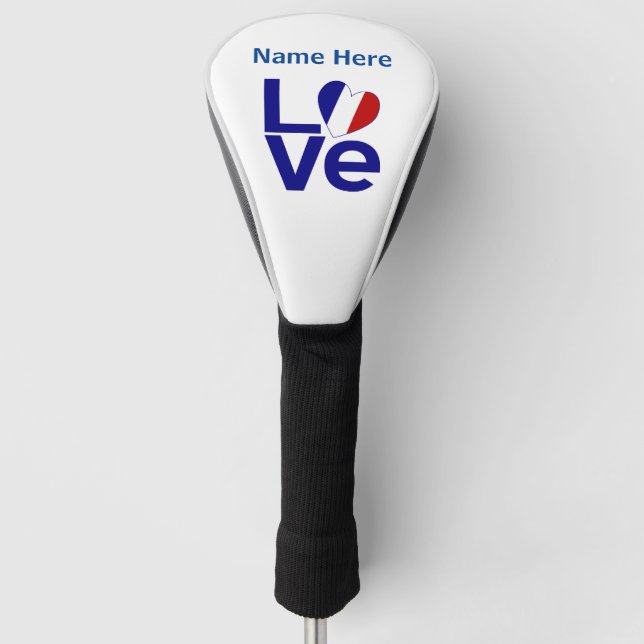 French Blue LOVE Heart Flag Personalised  Golf Head Cover (Front)