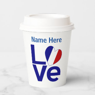 French Blue LOVE Heart Flag Personalised  Paper Cups