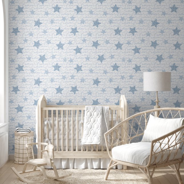 French Blue Love Stars Amour Wall Covering  (Kids)