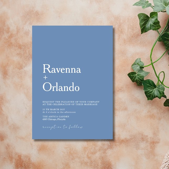 French Blue Minimalist Simple Modern Wedding Invitation (Creator Uploaded)