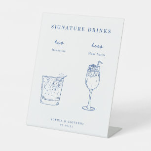 French Blue Minimalist Wedding Signature Drinks Pedestal Sign