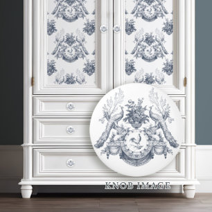 French Blue n White Toile Peacock Rabbit n Rooster Ceramic Knob
