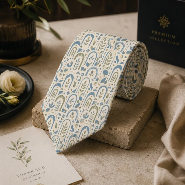 French Blue Olive Botanical Garden Arch Pattern Tie (Creator Uploaded)