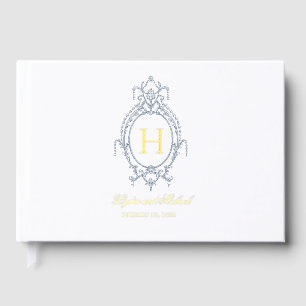 French Blue Ornate Baroque Monogram Wedding Guest Book