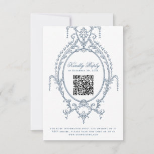 French Blue Ornate Baroque QR Code RSVP Card