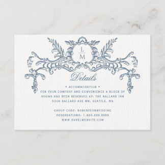 French Blue Ornate Baroque Wedding Details Enclosure Card