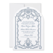 French Blue Ornate Baroque Wedding Invitation
