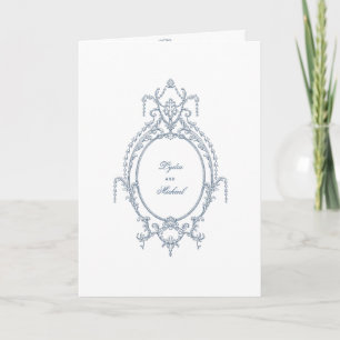 French Blue Ornate Baroque Wedding Invitation
