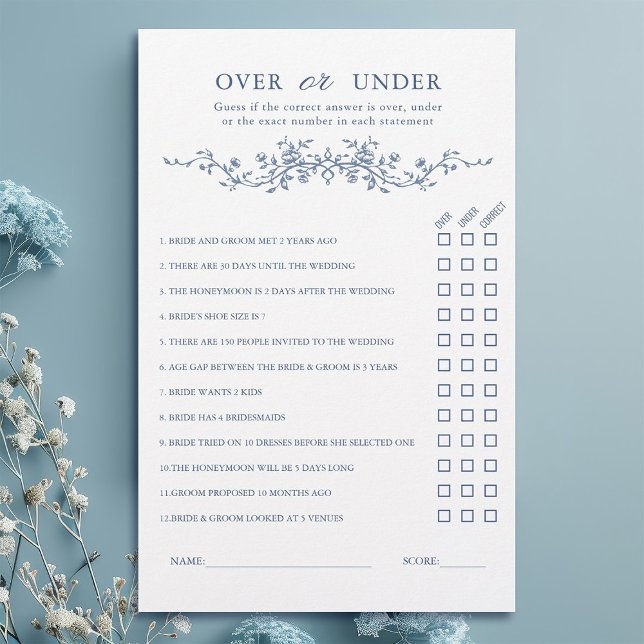 French Blue 'Over or Under' Bridal Shower Game (Creator Uploaded)