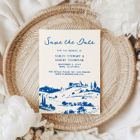 French Blue Pastoral Countryside Save the Date
