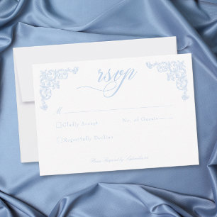 French Blue Rococo Regal Vintage Elegant Wedding RSVP Card