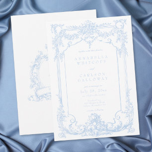 French Blue Rococo Vintage Elegant Wedding Invitation