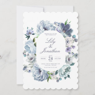 French Blue Romantic Floral Wedding Invitation