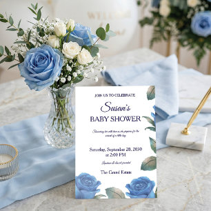 French Blue Rose Fine Art Boy Baby Shower Invitation