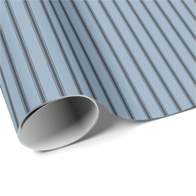 French Blue Rustic Thin Ticking Stripes Wrapping Paper (Roll Corner)