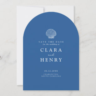 French Blue Seashell Coastal Save the Date Invitation
