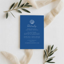 French Blue Seashell Coastal Wedding Details Card