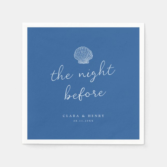 French Blue Seashell Night Before Wedding Napkins (Front)